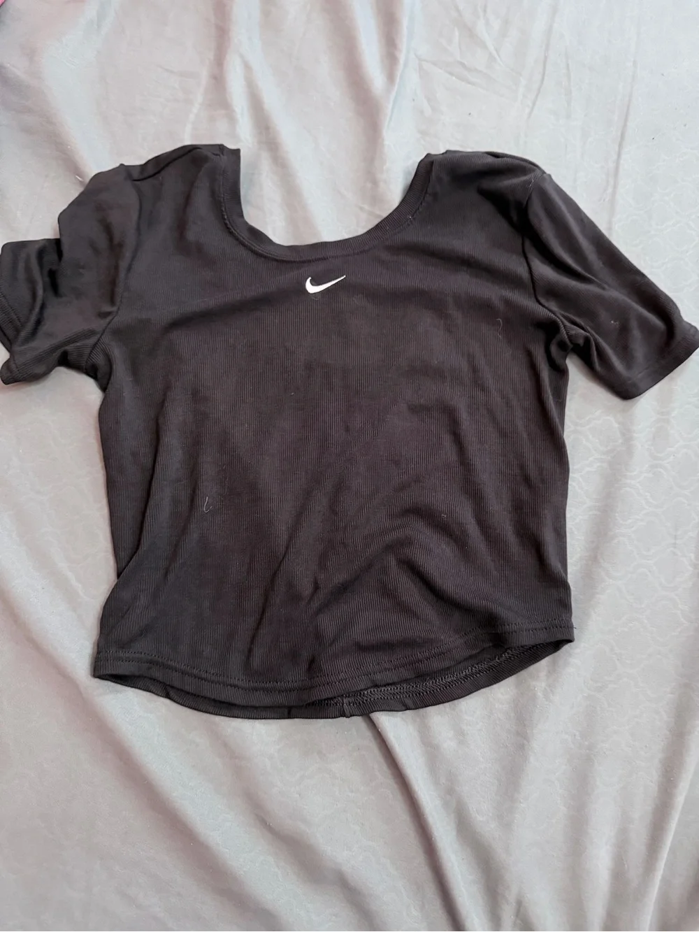 Nike Black Scoop Neck Crop Top with White Swoosh